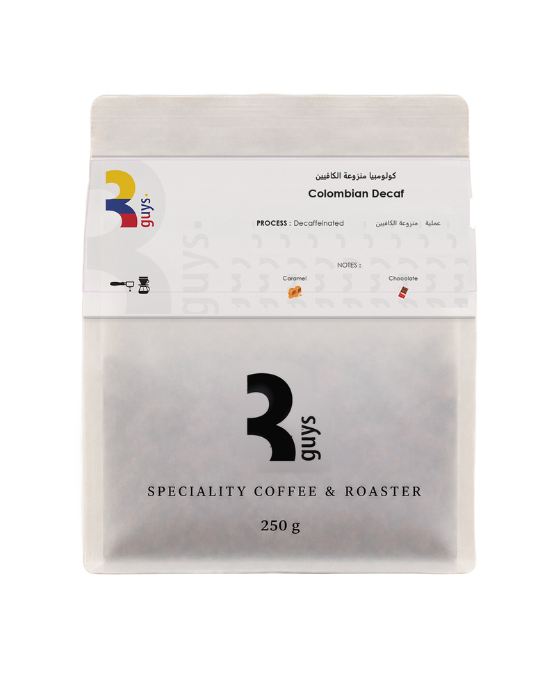 Colombian Decaf, a 250 g bag.