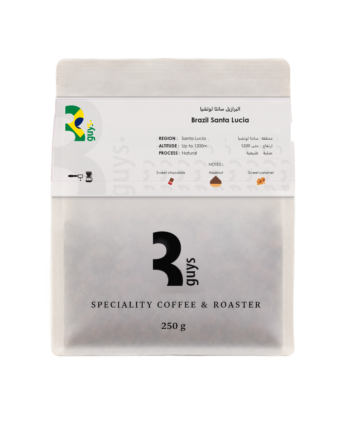 Brazil Santa Lucia, a 250 g bag.